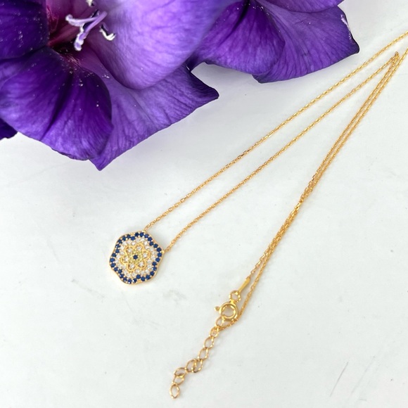 Eleganyzia Jewelry - FLOWER Dainty Gold 925 Sterling Silver Rhinestone Necklace Sz 15 1/2” - 16 1/2”